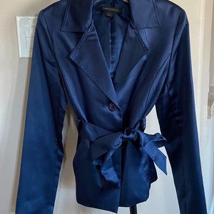 Express Satin Sheen Blue Button Blazer with Tie Belt. Versatile.